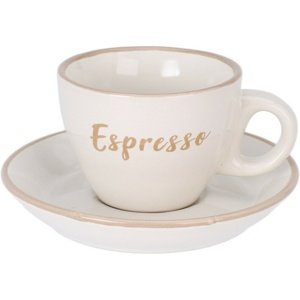 Filiżanka kamionkowa ze spodkiem do espresso, 100 ml, kremowy