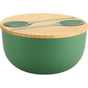 Kesper 58471 Miska sałatkowa z sztućcami ibambusową pokrywką 24 cm, zielona