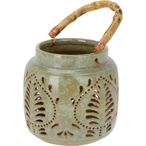 Porcelanowa latarnia z bambusowym uchwytem 14,5 x14 cm, zielona