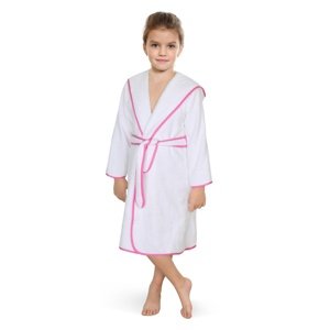 Szlafrok dziecięcy frotte biały z różową lamówką, 68 cm