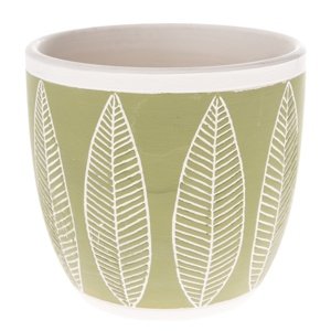 Ceramiczna osłonka na doniczkę Liście, zielony, 13,5 x 12,5 x 13,5 cm