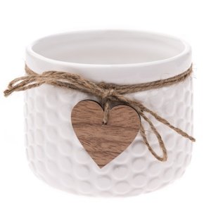 Ceramiczna osłonka na doniczkę Heart, biały, 12,5 x 9,5 cm