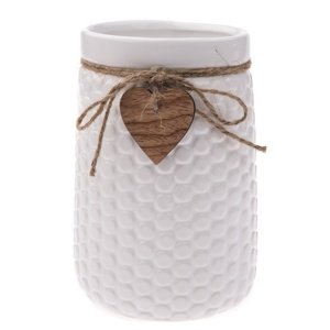 Wazon ceramiczny Wood heart, biały, 12 x 17,5 cm