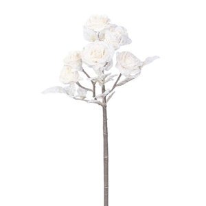 Sztuczna gałązka Róża z brokatem kremowy, 39 cm