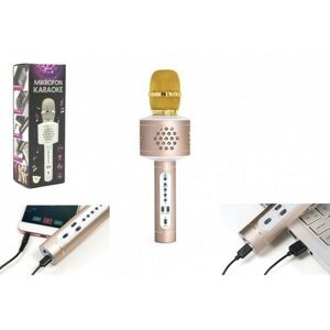Teddies Mikrofon karaoke Bluetooth, złoty, nabaterie, z kablem USB