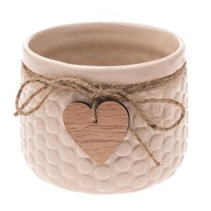 Ceramiczna osłonka na doniczkę Heart, beżowy, , 9,7 x 12 cm