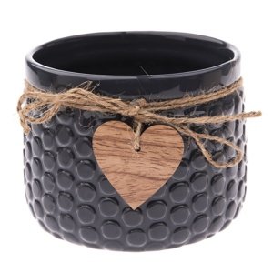 Ceramiczna osłonka na doniczkę Wood heart ciemnoniebieski, 9,5 x 12,5 cm