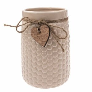 Wazon ceramiczny Wood heart beige, 12 x 17,5 cm