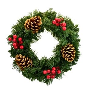 Wianek dekoracyjny z kuleczkami i szyszkami, 25 cm
