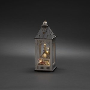 Drewniana latarnia LED DOMEK, biały, 29 x 11 cm