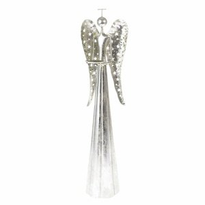 Świąteczny świecznik metalowy na świeczkę tea light Angel srebrny, 17 x 58 cm