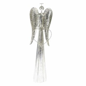Świąteczna dekoracja metalowa LED Angel with heart srebrny, 17 x 58 cm