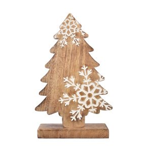 4Home Dekoracja z drewna mango Snowflake Tree, 33 cm