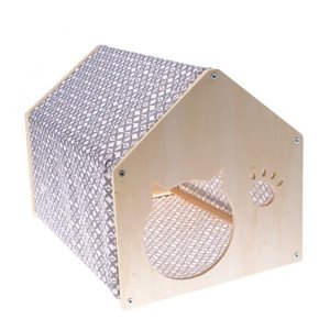 Drewniany domek dla kota z tkaniny w kolorzeszarym, 51,5 x 39,5 x 38 cm
