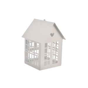 InDecor Świecznik metalowy Domek biały, 15 x 13 x 20 cm