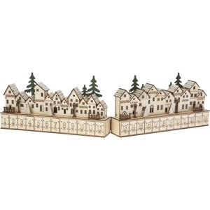 Drewniany kalendarz adwentowy LED Domki świąteczne, 12x LED, 70 cm, 2x AAA