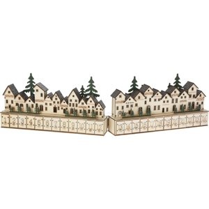 Drewniany kalendarz adwentowy LED Świąteczna ulice, 12x LED, 70 cm, 2x AAA