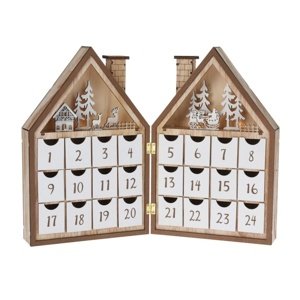 Drewniany kalendarz adwentowy Świąteczny dom, 8x LED, 19 cm, 2x AAA