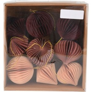 Zestaw papierowych ozdób Ornaments różowy, 6 cm, 9 szt.