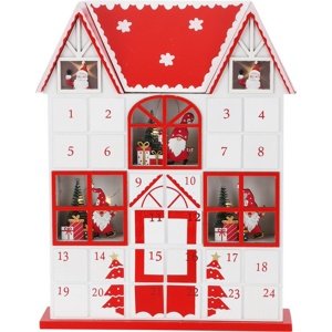 Kalendarz adwentowy ze światełkami LED Santa´s house czerwony, 29 x 7 x 37 cm