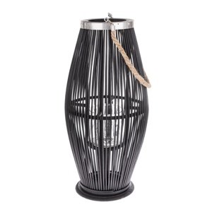 Bambusowy lampion ze szkłem Libre czarny, 40 x 21cm